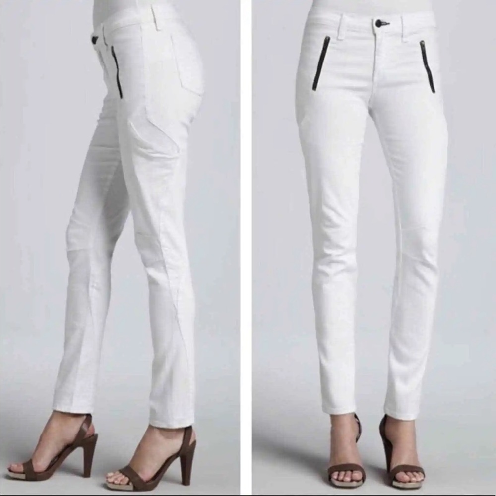 Rag & Bone Rally Moto Bright White Zipper Black Skinny Jeans Mid Rise size 28